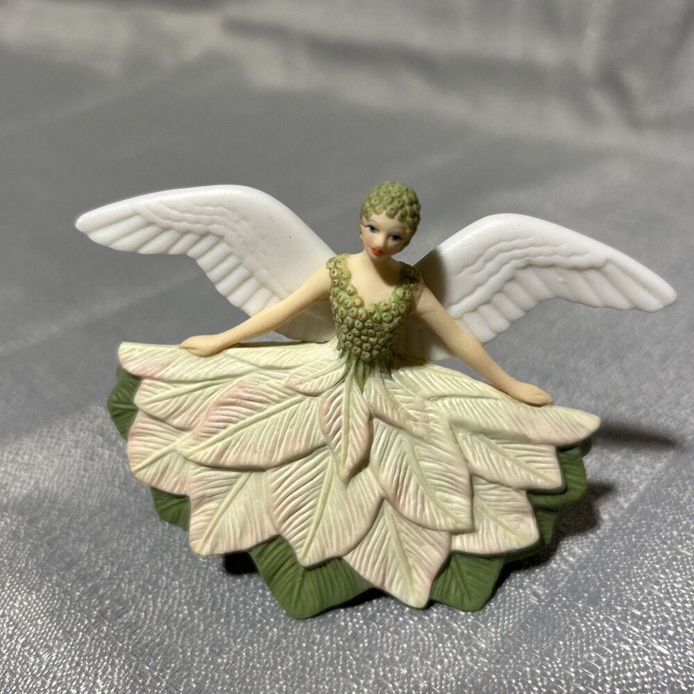 Vtg Hallmark Beautiful Angel Miniature Porcelain Tree‎ Topper GreenWhite 2003 - Picture 3 of 10